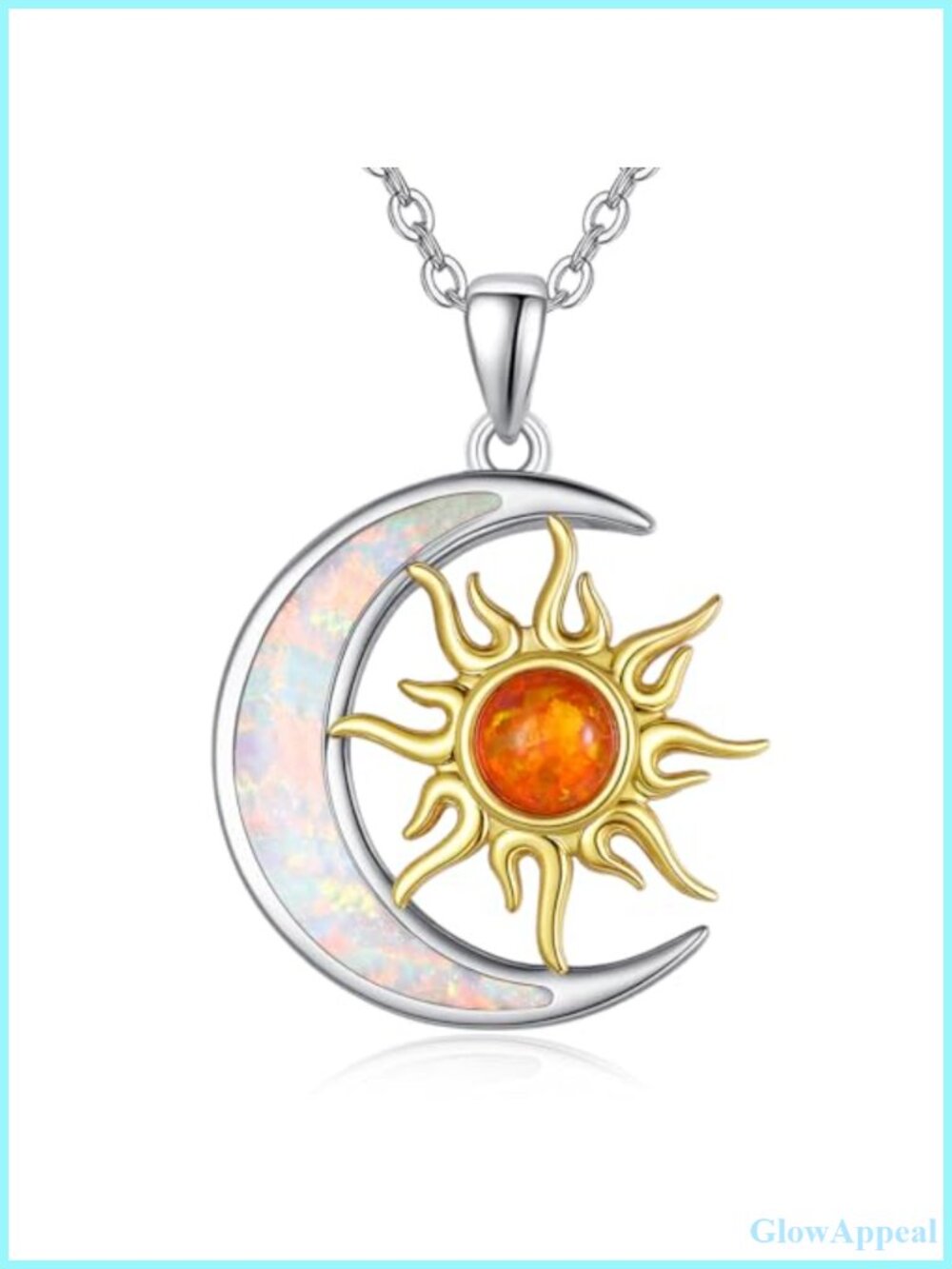 925 Sterling Silver Sun and Moon Necklace with Created Opal